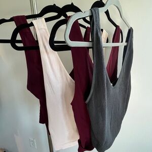 Stylish Women's Ribbed Tank Tops - Burgundy, Pink, Gray